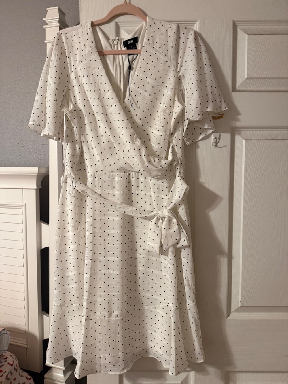 DKNY White Dress with Black Polka Dots